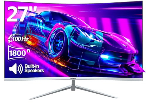 Gawfolk 27 Curvo Gaming Monitor 100Hz Full HD 1080P Schermo PC con Speaker Integrati Design Senza Cornice 1800R Supporto VESA/HDMI