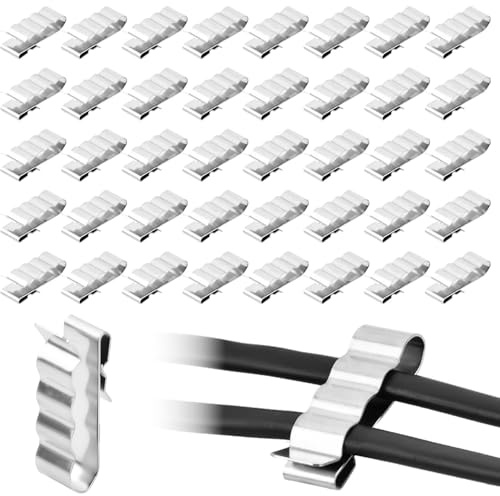 50 Piezas Clips para Cables de 4 Hilos, Acero Inoxidable Clips para La Gestión de Cables de Paneles Solares, Abrazaderas para Cables Paralelos de 4 Dígitos, para Energía Fotovoltaica Y Caravaning