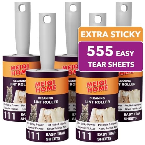 Fusselrollen für Tierhaare Extra klebrig, 500 Blatt Mega Value Set Fusselrolle mit 5 verbesserten Griffen, 5 Rollen Tragbarer Tierfusselentferner für Kleidung, Teppich, Hund & Katzenhaarentfernung