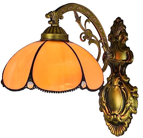 PAZWAHF Mediterrane gelbe Wandleuchte im Tiffany-Stil, 20,3 cm große Wandleuchte mit Glasspiegel vorne für Schlafzimmer im Treppenhaus