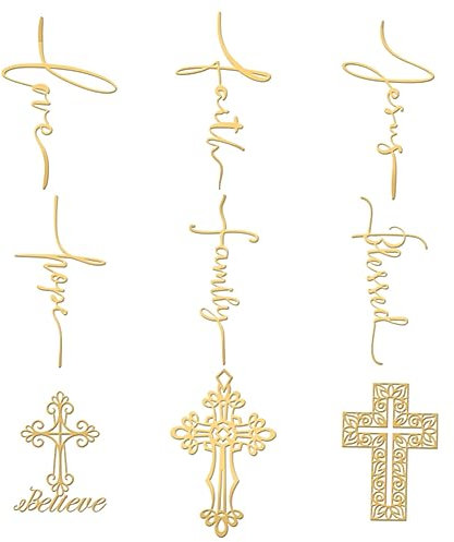 OLYCRAFT 9 Stück 4x4cm Kreuzaufkleber Christliche Aufkleber Selbstklebende Goldene Metallaufkleber Believe Metallaufkleber Für Sammelalben DIY Basteln Telefondekoration