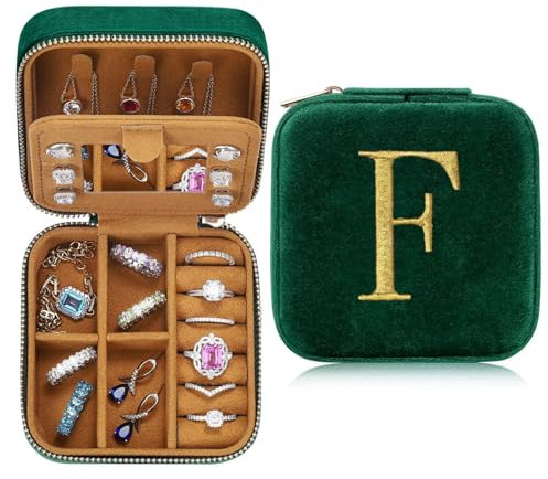 Initiale Schmuckkästchen Kleine Schmuckkästchen mit Namen Initiale F Schmuckkästchen Travel Organizer Box mit Spiegel für Damen Mädchen Geschenk für Geburtstage Weihnachten Muttertag