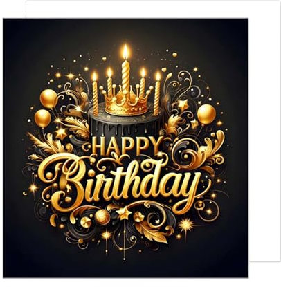 Edition Seidel Premium quadratische Geburtstagskarte mit Umschlag. Glückwunschkarte Happy Birthday Billet Karte Mann Frau Torte Krone Kerzen schwarz gold (GQ197 SW024)
