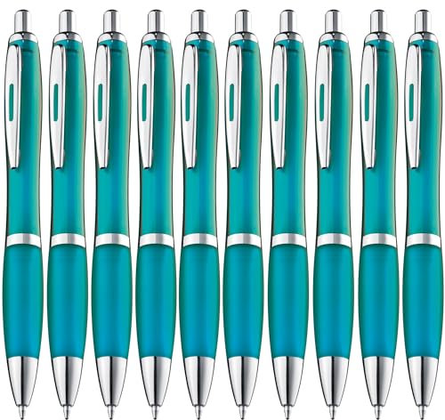 ZENSCRIBE® Ergonomische Kugelschreiber 100 Stück, Premium Kugelschreiber Set Hochwertig, Rutschfester Kulli für einfaches & weiches Schreiben, Blauschreibender Kugelschreiber Türkis