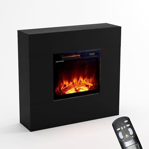 KAMINLICHT Elektrokamin mit Heizung und Kaminfeuer (Standkamin NEO 1) - elektrischer Kamin mit LED-Licht, Heizlüfter, Holz-Deko & Fernbedienung, max. 1500 W - 95x84x25 cm, Schwarz