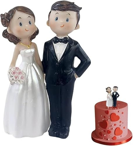 CXKPVFN Wedding Cake Toppers - Bride and Groom Figures, Small Resin Couple Doll for Cake Decoration, Valentine's Day Party, Desk Decoration (G)