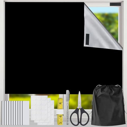 Portable Blackout Blind, 300x145cm Temporary 100% Blackout Material for Any Window Cut to Size, Easy to Stick On No Drill Blinds Blackout Curtains for Bedroom, Nursery, Loft, Travel RV Car