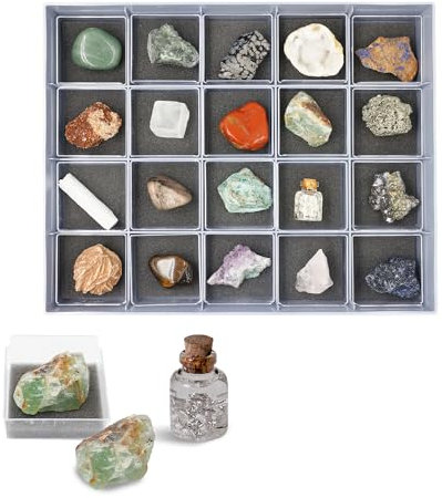 DOKTOR FUN - Minerals of The World Classic Collection - Eine Sammlung von Mineralien und Edelsteinen - Für Kinder und Sammler - Entdecken und Lernen - Inkl. 20 Exemplare und Schaukasten