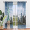 Odot Transparent Gardinen 2er Set Voile Vorhänge mit Ösen, Sheer Vorhang mit Stadtgebäude Druck, Ösenschal Fensterschal für Wohnzimmer Schlafzimmer Sonnenlichtfilterung (107x213cm,New York)