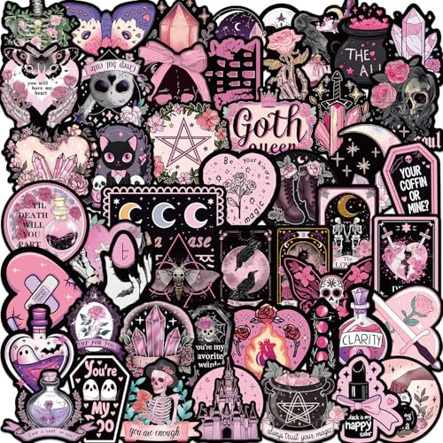 RGBEE Rosa Gothic Aufkleber 50 Stücke, Wetterfeste Anime Hexe Sticker Set für Skateboard Laptop Koffer Helm Kindle Fahrrad Computer, Vintage Graffiti Sticker für Erwachsene