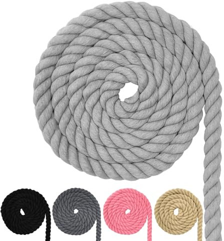 Baumwollkordel, Makramee-Garnseil, viele Größen Baumwollseil für DIY-Bastelarbeiten, Geschenke (Hellgrau, 20mm(5M))
