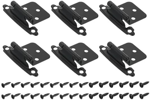sourcing map Cabinet Kitchen Inset Hinges, 6Pcs 1/2 Overlay Semi-Concealed Hinges Face Mount Cabinet Hardware Self-Closing Cabinet Hinges with Screws, Black