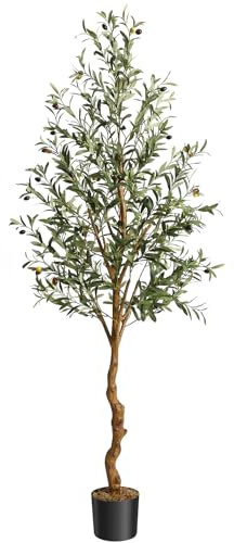 Grande Olivier Artificiel,180 cm, Olivier Fausse avec Feuilles et Fruits Réalistes pour Intérieur Extérieur Maison Chambre Salon Balcon Cour Jardin