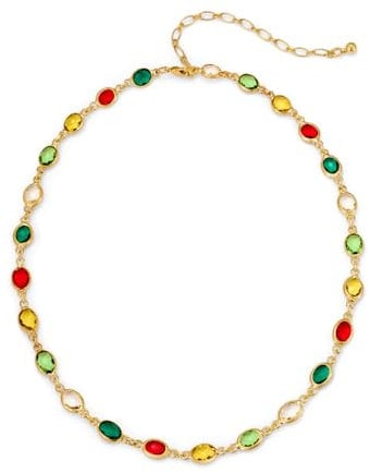 LILIE&WHITE Damen Goldene Halskette mit Bunten Edelstein-Anhängern – Hypoallergen, Farbecht, Verstellbare Kristallkette für Elegante Anlässe und Alltag