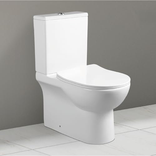 BAIKAL Pack Inodoro T9 + Manguito Extensible 150-470mm. WC Compacto a Suelo con Sistema Rimless y cisterna Monobloque de Doble Descarga. Sanitario con Salida Dual y Asiento con caída Amortiguada