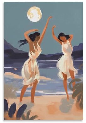 FUPMTKLT Poster Dancing Under The Moonlight, moderne Kunst, abstraktes Kunstposter, The Rave, Poster, Wandkunst, Poster, Leinwand, Poster, Schlafzimmer, Dekoration, Landschaft, Büro, Raumdekoration,