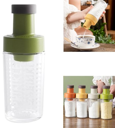 Generic Sugar Dispenser With Pour Spout, 8.8oz/260ml, Green, Cylindrical with Wide Mouth and Lid, Polypropylene, Silicone, Glass, Adult, Kitchen, Pantry, Coffee, Tea, Baking