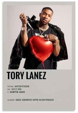 OREAUORN Tory Lanez Poster, Wandkunst, Leinwand, ästhetisches Vintage-Poster, dekoratives Gemälde für Wohnzimmer, Schlafzimmer, 20 x 30 cm, ungerahmter Stil