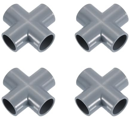 QUARKZMAN 20mm Pvc Rohrverbinder PVC Fittings PVC Rohrverschraubung 4 Stück 4-Wege-Winkelverbinder Winkel für Wasserversorgung PVC Möbel DIY Regal Gewächshaus Zeltverbindung, Grau