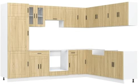 HEFZGDB 14-TLG. Küchenschrank-Set Porto Sonoma-Eiche Holzwerkstoff Sideboard Küchenzeile Buffetschrank Vorratsschrank für Speisesaal Küche Badezimmer Wohnbereich