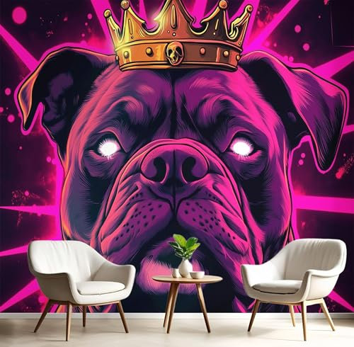 Fototapete 3D Effekt Tapete, Coole Tiere KöNig Hund Tapeten Seidetapete Wandbilder, Schlafzimmer Wanddeko Wohnzimmer 150×105 CM (W×H) Tapete Wanddeko Wandbilder