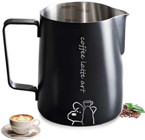 ukfisy Milk Jug,12oz/350ml Stainless Steel Milk Frothing Jug Milk Jug for Coffee Machine Milk Frothing Pitcher Making Latte Coffee Art Cappuccino Frothing Milk,Black