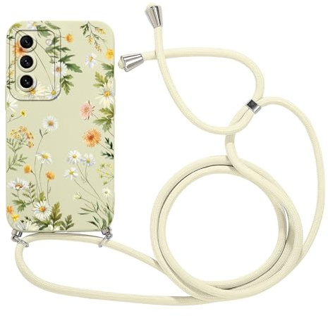 Phoona Handykette Handyhülle für Samsung Galaxy S21 FE 5G 6,4 Hülle mit Band, Aesthetic Blumen Muster Schutzhülle mit Kordel, Silikon Case Mädchen Frauen Cover für Samsung S21 FE, Chrysantheme