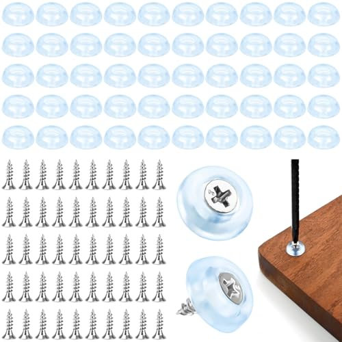 CONJURAIDE 50 Stück Gummifüße Schraubbar, 16x10mm Gummifüße Schneidebrett Füße mit Edelstahlschrauben Runde rutschfest Rubber Base Gummifüsse für Möbel Schreibtische Elektronik(Transparent)