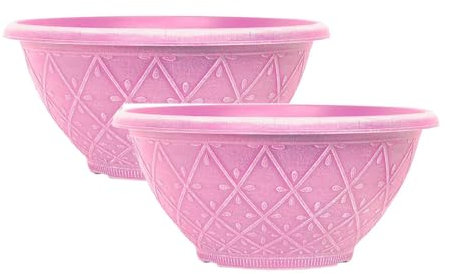 Plastic Prisma Bowl Planter – Round Garden Flower Pot with Drainage Holes, Weatherproof Durable Plastic, Outdoor & Indoor Plant Pot for Home, Patio, Balcony & Garden (Raspberry Pink-30cm, Pack 2)