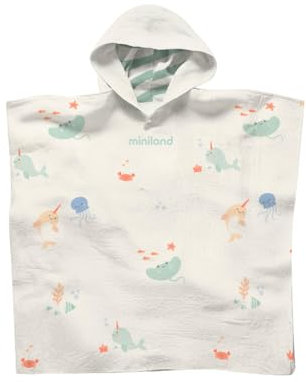 Miniland - Poncho Toalla con Capucha para Bebé, Poncho Muselina, Suave, Ligera y Transpirable