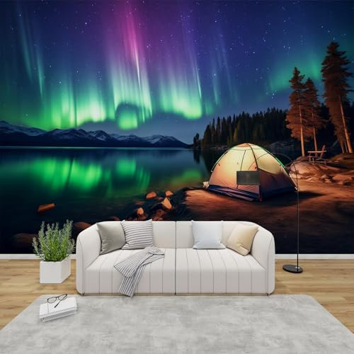 PaxGloz Fototapete Nordlichter Tapete Polarlichter Tapeten Vliestapete Modern Wandtapete Wohnzimmer Schlafzimmer Kinderzimmer Wanddeko Motivtapeten 368 x 254 cm (B x H)