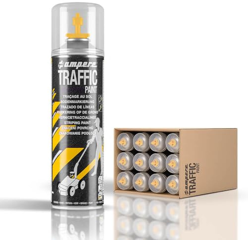 TMS Pro Shop 12 Dosen Bodenmarkierungsfarbe AMPERE TRAFFIC PAINT, Farbe: gelb, Art.-Nr. AM81ZN222 | Bodenmarkierungsfarbe | Straßenmarkierungsfarbe | Markierungsspray