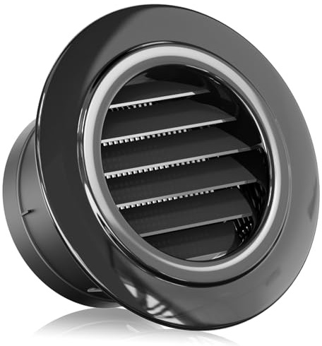 HG Power 4 Inch Air Vent Covers for Walls, 100mm Black Round Vent with Flyscreen Mesh, ABS Soffit Vent Cover for Ducts, Tumble Dryer Vents, Caravans