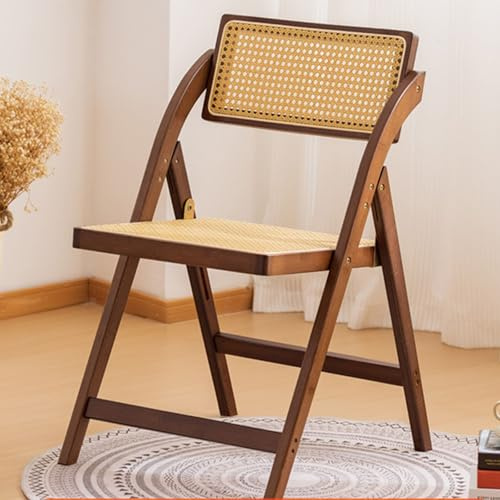 Walnussholz, zusammenklappbare Esszimmerstühle, Rattan-gewebte Sitzfläche und Rückenlehne, tragbarer Armlehnstuhl für Wohnzimmer, Schlafzimmer, Garten und Balkon, handgefertigte Freizeitmöbel