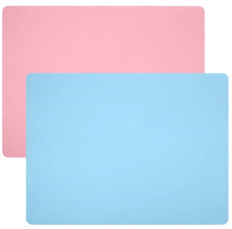 2PCS Silicone Mats for Worktops, Non-slip Silicone Placemats, Craft Mat for Resin and Baking, Table Protector 40x30cm, Blue and Pink