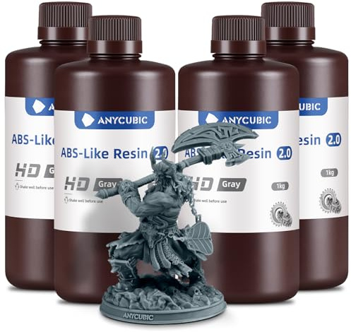 ANYCUBIC ABS-Like Resin 2.0, 3D-Druckerharz mit hoher Zähigkeit und Belastbarkeit, hoher Präzision und Härte, geringem Geruch, kompatibel mit allen LCD-Druckern (HD Grau, 4 kg)