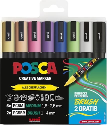 POSCA - Acrylmarker Set PC-5M & PC-5BR 8 Farben