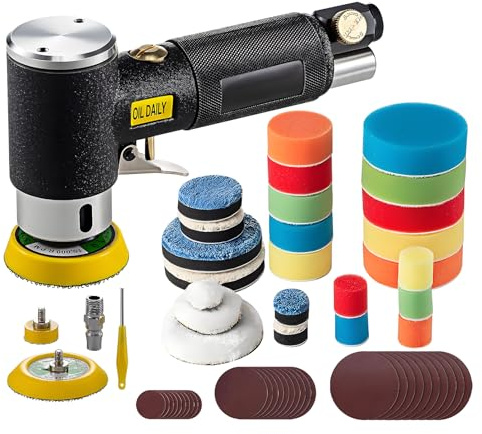 ARATERVIO Mini-Poliermaschine Druckluft Exzenterschleifer Set 25mm 50mm 80mm Exzenter Polierer Polierpad Set 15000 U/min für Auto Boot Motorrad Möbel Metall Polierteller & Zubehör