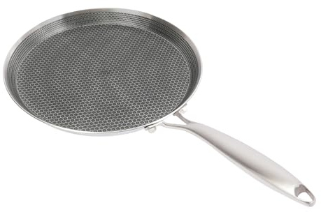 Duoruameng Poêle à crêpes antiadhésive de 28 cm, en acier inoxydable, pour induction, structure en nid d'abeille, poignée en acier inoxydable, poêle à crêpe