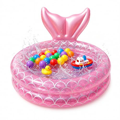 SilverChry Aufblasbares Planschbecken Baby, 90x25 cm Kleiner Pool für Kinder mit Meerjungfrauen-Design – inkl. Luftpumpe, ideal für Garten, Balkon, Strand & Bad