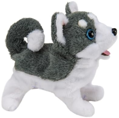FAHAAM Doggie Buddy Ollie the Husky, Battery Operated Interactive Plush Puppy Toy, Grey and White, 17cm, Ages 3+