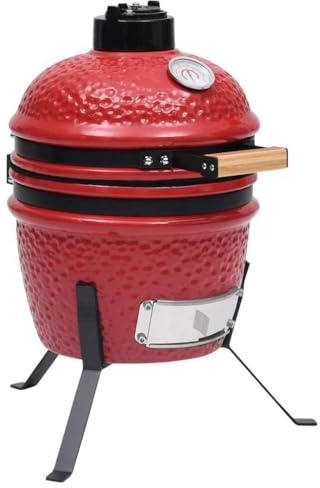 Kamado Barbecue fumoir 2 en 1 en céramique 56 cm rouge avec grille en acier inoxydable 26,5 cm, régulateur de température, ventilation, pieds en acier revêtu par pulvérisation, idéal pour balcon