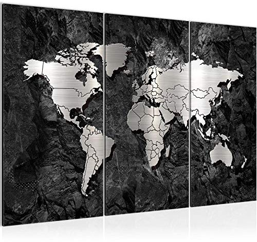 Runa Art Wandbilder Weltkarte Bild XXL Büro Wohnzimmer Schwarz Abstrakt Silber 120 x 80 cm 3 Teilig 107331a