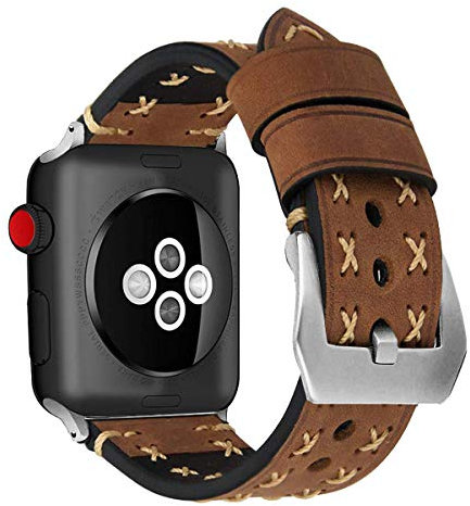 MroTech Correa de Cuero Compatible para iWatch Serie 4/3 / 2/1 iWatch Pulseras de Repuesto 42mm Banda de Reloj Bracelet Strap para Sport Edition Nike+ 42 mm 44 mm Watch Band, Vintage-Marron