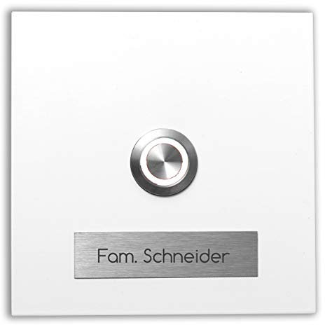 Edelstahl Klingelplatte Bochum 003 weiß Pulverbeschichtet mit auswechselbaren Schriftfeld V2A Edelstahl Gravur LED Taster Edelstahlklingel Haustürklingel Klingel Türklingel Klingelschild. (LED weiß)