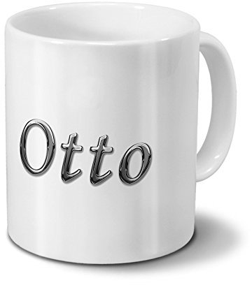printplanet Tasse mit Namen Otto - Motiv Chrom-Schriftzug - Namenstasse, Kaffeebecher, Mug, Becher, Kaffeetasse - Farbe Weiß