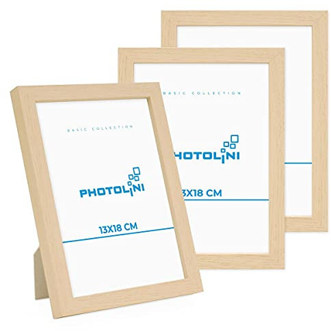 PHOTOLINI Bilderrahmen 13x18 3er Set Natur, Bilderrahmen 13x18 Holz MDF, Fotorahmen 13 x 18 mit Acrylglas, Bilder Rahmen 13 x18 Aufhängen & Aufstellen, Picture Frame mit Zubehör für Fotos, Poster