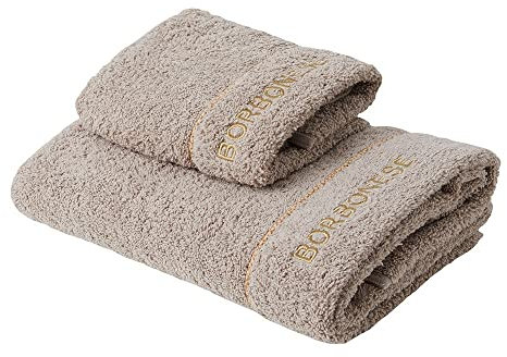 Borbonese Set 1+1 Coppia di spugne Art. Fine Op (1+1 Viso + ospite) con Bordino Applicato e Logo Ricamato (Tortora)
