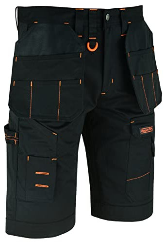 WrightFits Men Holster Work Shorts - Heavy Duty Safety Combat Cargo Summer Shorts - Multi Pockets - Triple Stitched - Durable Workwear Black 32 W