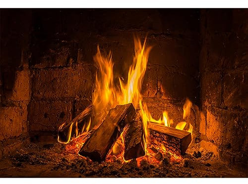 YongFoto 1,5x1m Vinyl Foto Hintergrund Warmes Feuer Brennendes Brennholz Vintage Kamin Fotografie Leinwand Hintergrund Partydekoration Fotostudio Hintergründe Fotoshooting
